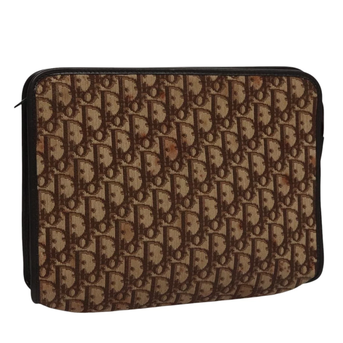 Sac pochette toile Christian Dior trotteur marron or authentique 109323