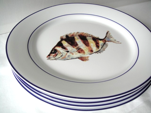 Williams Sonoma Set 4 piatti LA Mer Fish Marc Lacaze 10,5" - Foto 16 di 16