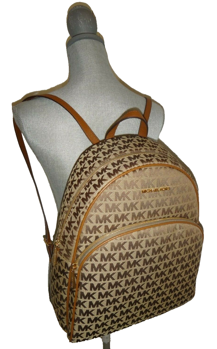 MICHAEL KORS Womens Abbey MK Signature LARGE Backpack Beige EB Luggage  Jacquard