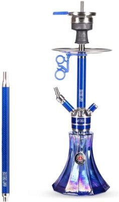 SS Glass German German Hookah  Shisha w/ 4 Hose Connection New Carbon Fiber Blue