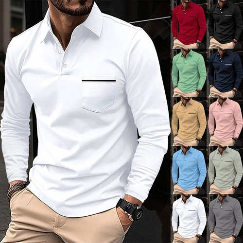 Mens V-Neck Casual Shirts Blouse Long Sleeve T-Shirt Work Business Golf Tops US