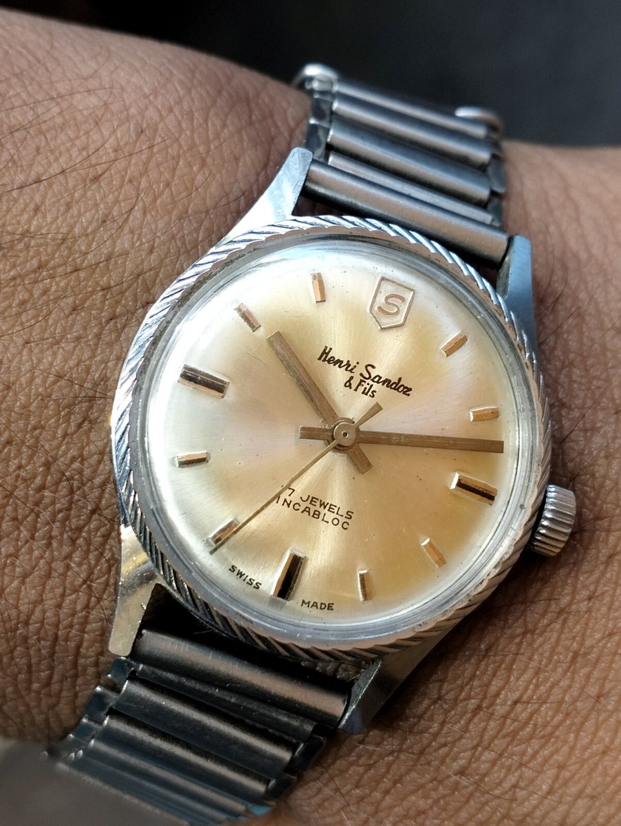 HENRI SANDOZ & FILS 17 JEWELS WINDING SILVER DIAL PK0-786 SWISS