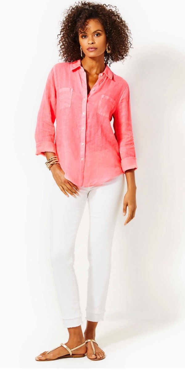 (取寄) リリー ピュリッツァー レディース シー ビュー ボタンダウン Lilly Pulitzer women Sea View Button-Down Multi Summer Serenade Lilly Pulitzer NWT Sea View Linen Button Down Top Sunrise