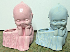 Vintage Pink Blue Sitting Kewpie Planter USA 1950s Set Bundle