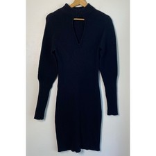Guess Sweater Dress Women L Black Keyhole Mock Neck Ribbed Knit Bodycon Chic