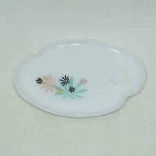 Vintage Ceramic Snack Plate Oval Floral Cup Well Mid-Century Style Retro