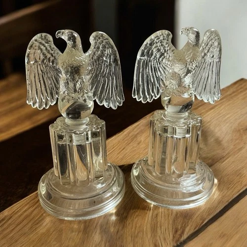 Vintage Rare Imperial Glass Candlewick Eagle Bookends Pair Federal Base