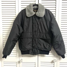 Vintage Tempco Goose Down Insulated Black Bomber Jacket Coat Aviator Men Sz 44 L