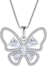 Butterfly Pendant Necklace 925 Sterling Silver Cubic Zirconia Birthstone Jewelry