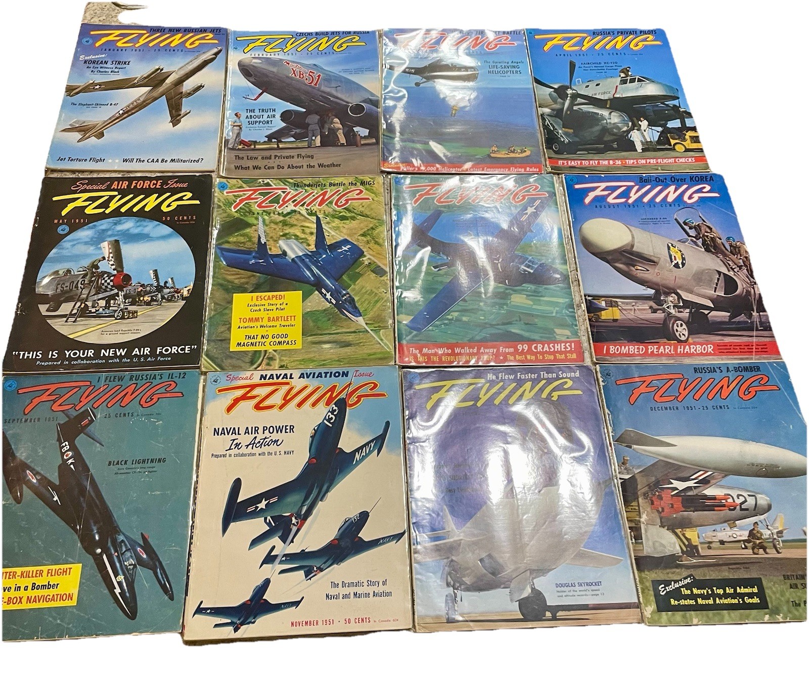 Lot Flying Magazine 12 Issues  Year Of 1951 Navy Aviation Special Jets Military