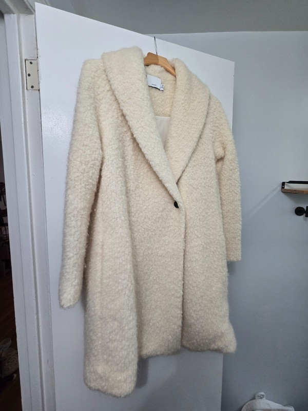 Vince Textured Wool & Alpaca White Coat, Women's Large