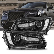 Pair Black Led Drl Projector Headlights For 2011-2023 Chrysler 300 W Bulbs