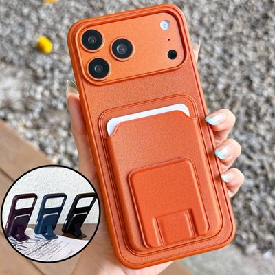 Slim Card Holder Case for iPhone 17 Pro Max Air 16 15 14 13 with Hidden Stand
