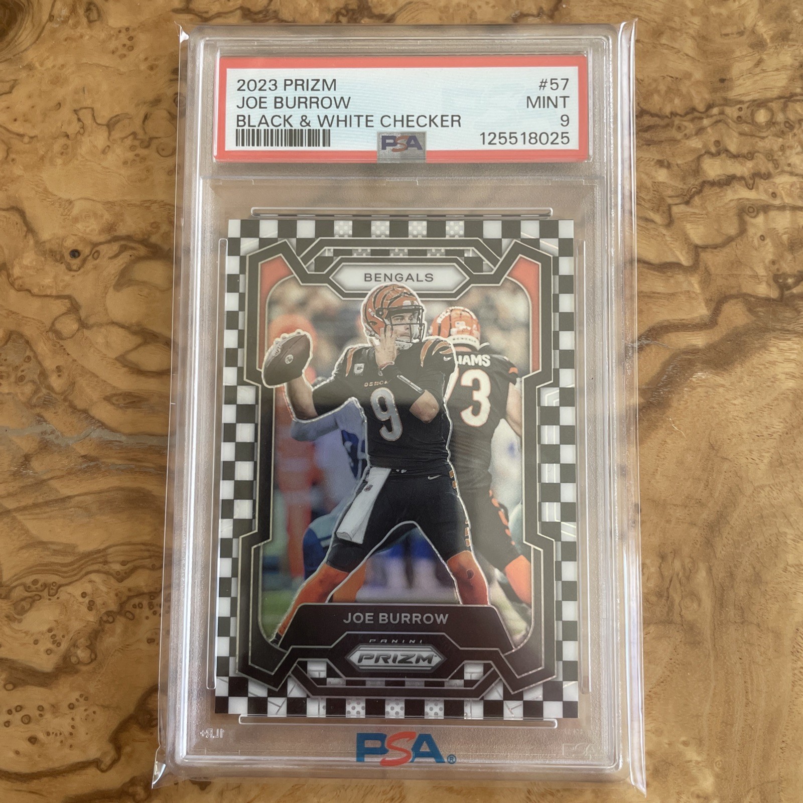 2023 PRIZM JOE BURROW BLACK & WHITE CHECKER #57 PSA 9