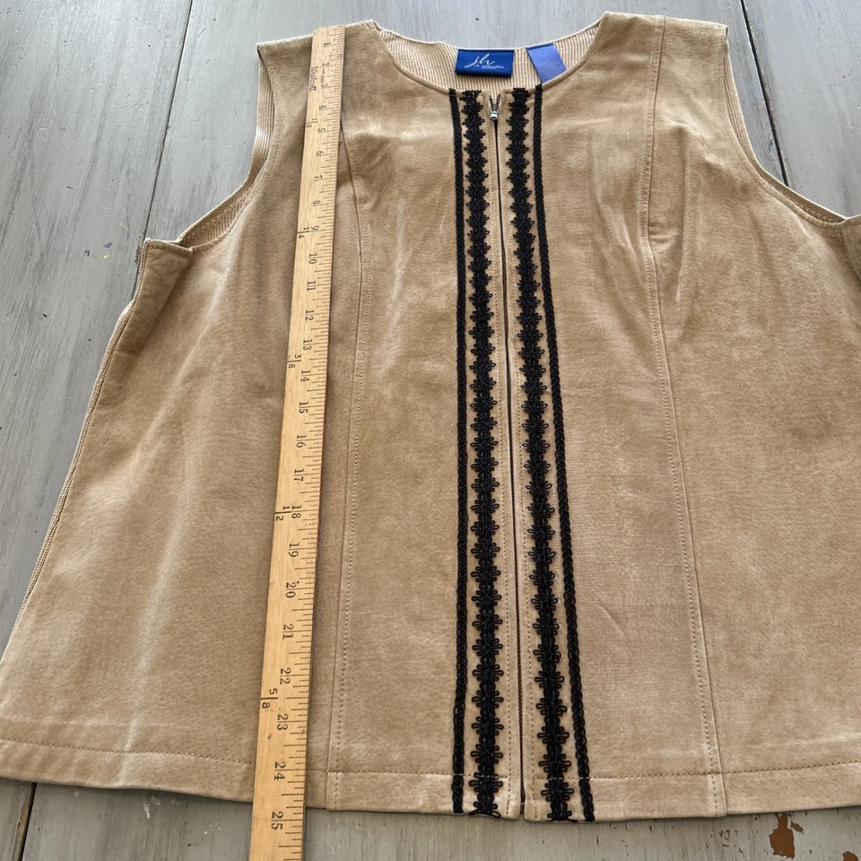 Chaleco Colección J H Bronceado Negro Bordado Gamuza Cremallera Completa 1X Western Boho Indie Foto 4 de 4