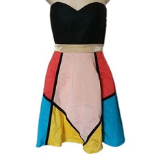 Deja Vu Color Block Carnival Dress Strapless New Womans Size S Full Circle Skirt