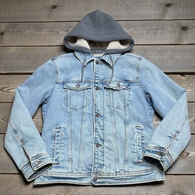 Hollister Epic Flex Sherpa-Lined Jean Jacket Size Medium Men s Hooded Denim