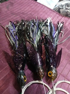 3 Pack Black PURPLE CLEAR Mylar Custom Flying Fish trolling lure