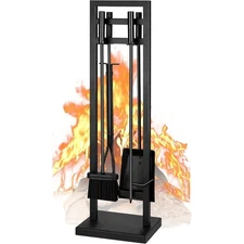 5-Piece Fireplace Tools Set 30 Inch Wrought Iron Fire Poker Tongs Shovel Brush