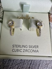NIB Isabella M Sterling Silver Vermeil Cubic Zirconia Huggies Earrings