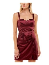 TRIXXI Womens Short Dress Maroon Sleeveless Draped Bustier Satin Juniors 1