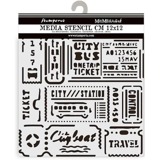 Stamperia Mix Media Art Stencil 12x12cm - Art of Travelling Tickets