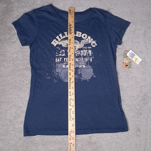 Vintage Y2K Billabong T-shirt Girls Small Blue Indigo Spellout Logo Slim 2010s - Picture 6 of 7