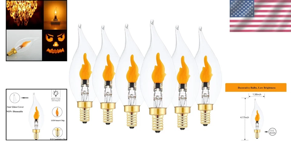 Flickering Flame Effect E12 LED Bulbs - Cozy Ambiance in Clear Glass CA11 Shape - Image 2 of 4