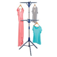 Space-Saving 2-Tier Steel Tripod Hanging Clothes Drying Rack Blue Silver