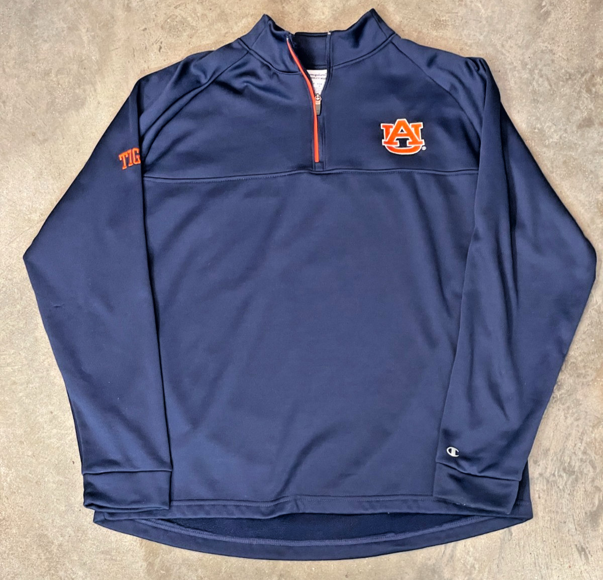 Champion Auburn Tigers 1/4 Zip Jacket Mens L Navy Fleece Lined Logo Embroidered