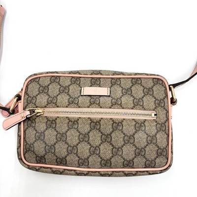 Gucci Shoulder Bag Beige Pink Leather Trim Pre-owned From Japan