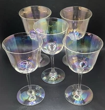 Set of 5 Vintage/Antique Delicate Iridescent Optic Ripple 5.25” Cordial Glasses