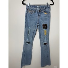 Cache Women's Vintage 90s Bootcut Flare Light Wash Distressed Patchwork Jeans 6