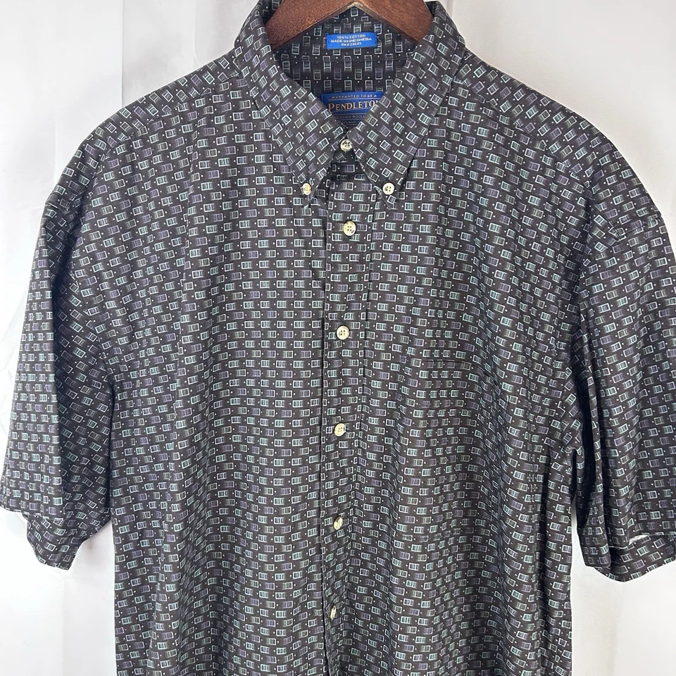 Pendleton Button Up Shirt Short Sleeve Geometric All Over Print Men's Large - Image 2 of 4