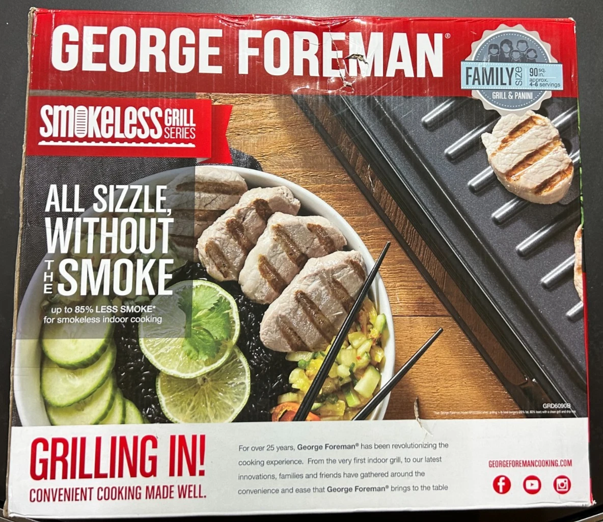 George Foreman Family Size (4-6 Servings), GRD6090B Smokeless Digital Grill NEW
