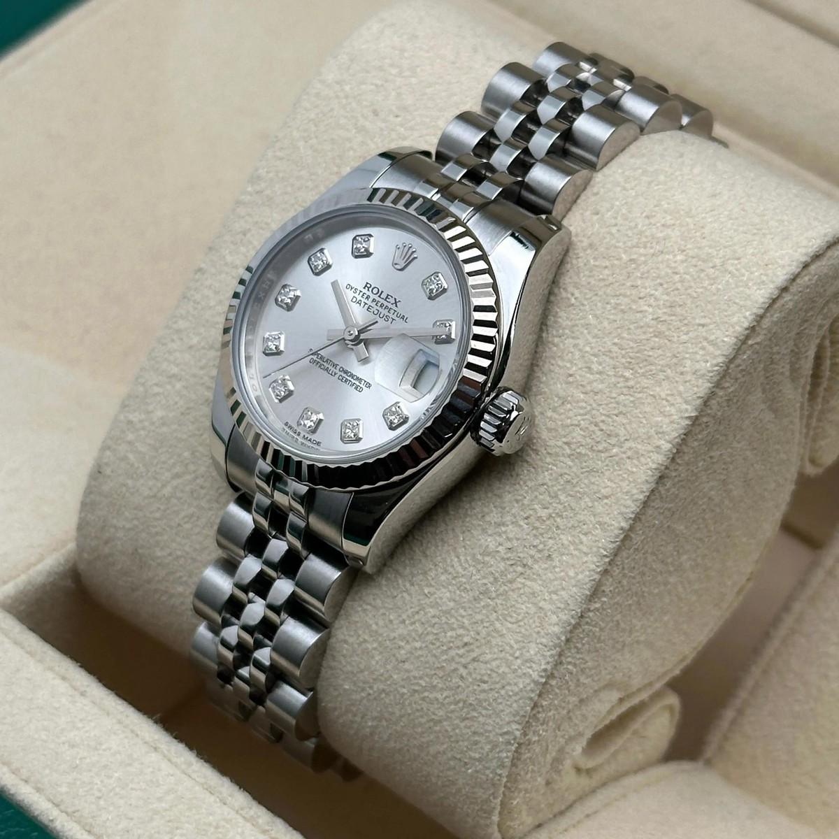 Rolex Datejust 26mm 179174 Gold Steel Diamond Silver Dial Jubilee