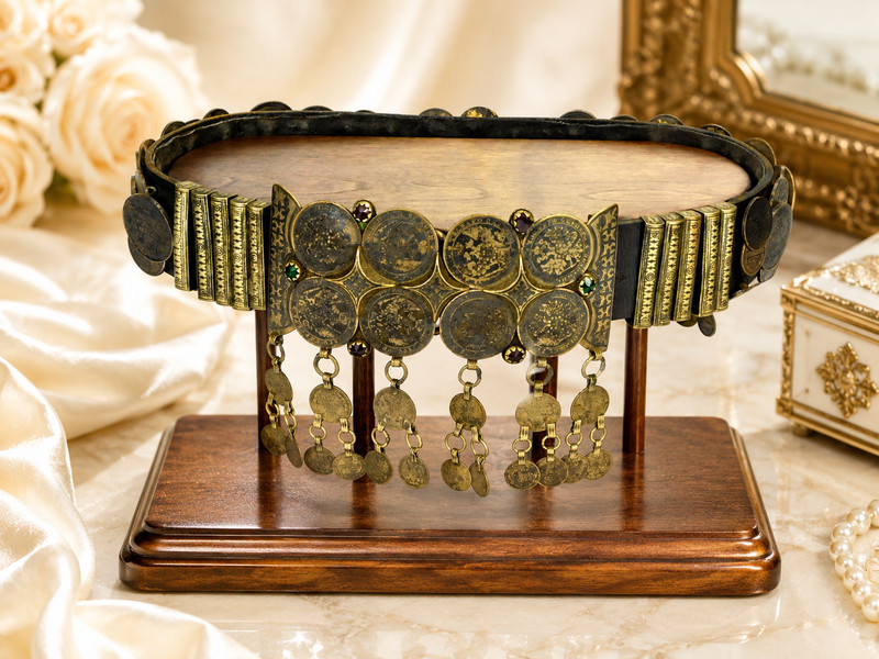 Imperial Russian Caucasian Silver Coin Niello Belt With Stand