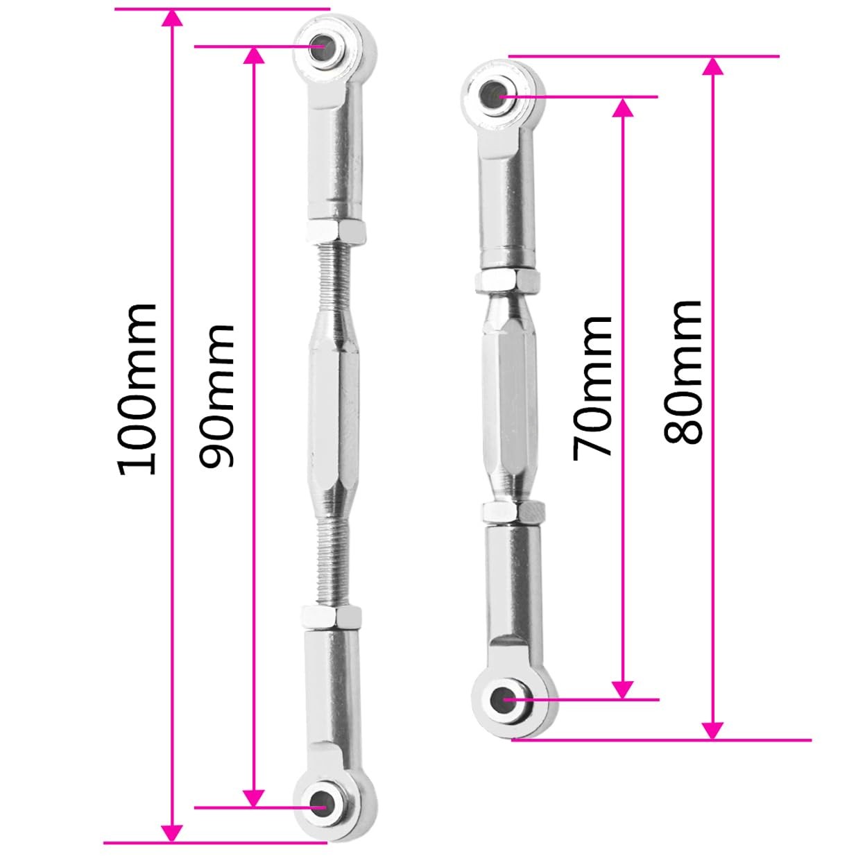 2PCS RC Front Rear Metal Steering Servo Link 70-90mm Adjustable Turnbuckles C...