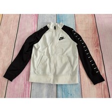 Nike Boys Zip Up Jacket Size 6 White Black Sleeves Athletic Full Zip EUC