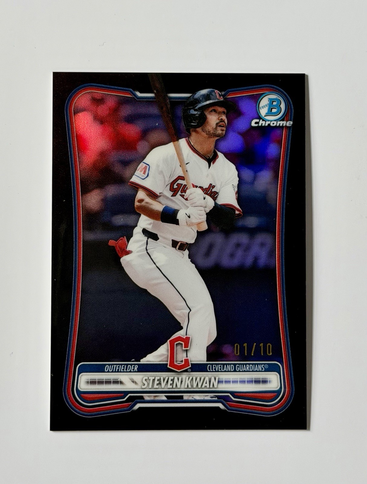 2026 Bowman Chrome Steven Kwan Black Refractor 01/10 #87 Guardians SSP