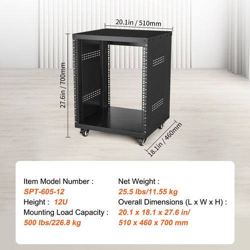 12U Rack serwerowy 226,8kg Sieć Stereo Studio nagrywanie Rack 510x460x700mm - Zdjęcie 7 z 12