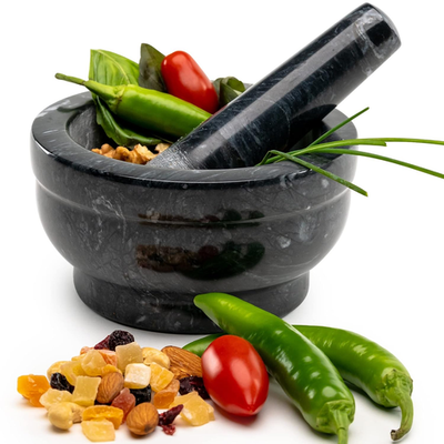 #ad Pestle and Mortar Solid Black Marble Herbs amp; Spice Grinder Natural Stone Mor $32.28