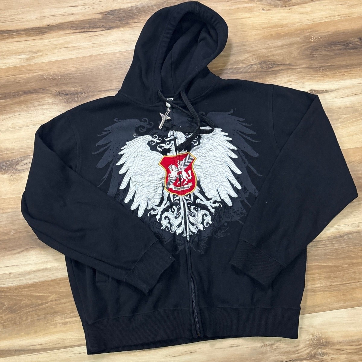 Avirex Full Zip Hoodie Size M Sky Kings Graphic Cotton Black Y2K Streetwear View 4