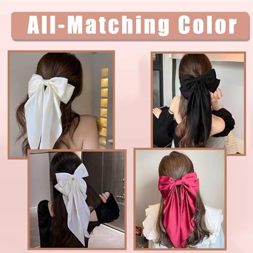 Hair Bows 4 PCS Ribbon Bow for Women, Ribbons, Black white Wine red off white - Picture 6 of 7