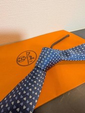 USED Tie HERMES Tie Heart H pattern Blue Worn once Comes with bag included