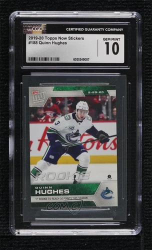 2019-20 Topps Now NHL Stickers /1028 Quinn Hughes #188 CGC 10 Gem Mint Rookie RC