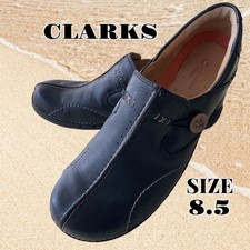 Clarks Black Leather Slip On Shoes
