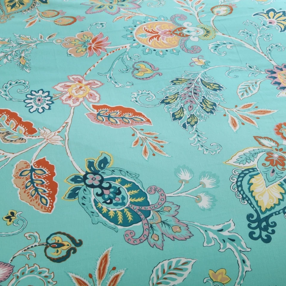 Teal Duvet Cover Set Coral 100% Egyptian Cotton Chic Floral Bedding Queen Siz... - Image 3 of 4