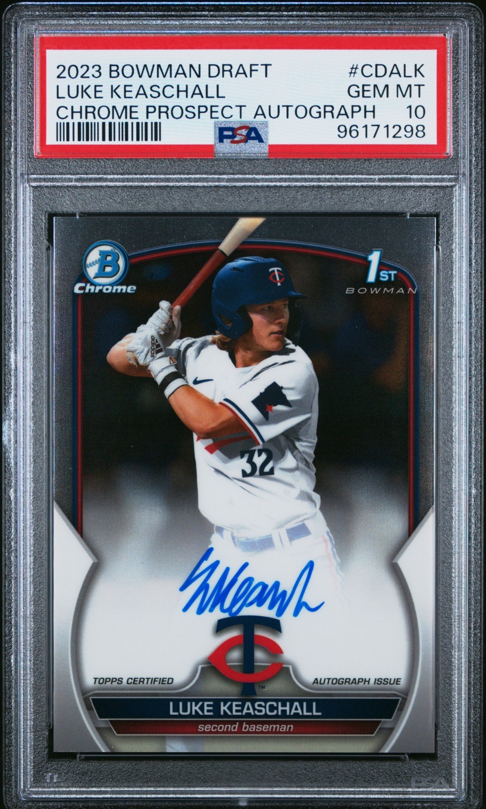 Luke Keaschall #CDA-LK Baseball Cards 2023 Bowman Draft Chrome Prospect Autographs trading card — raw and PSA graded price guide