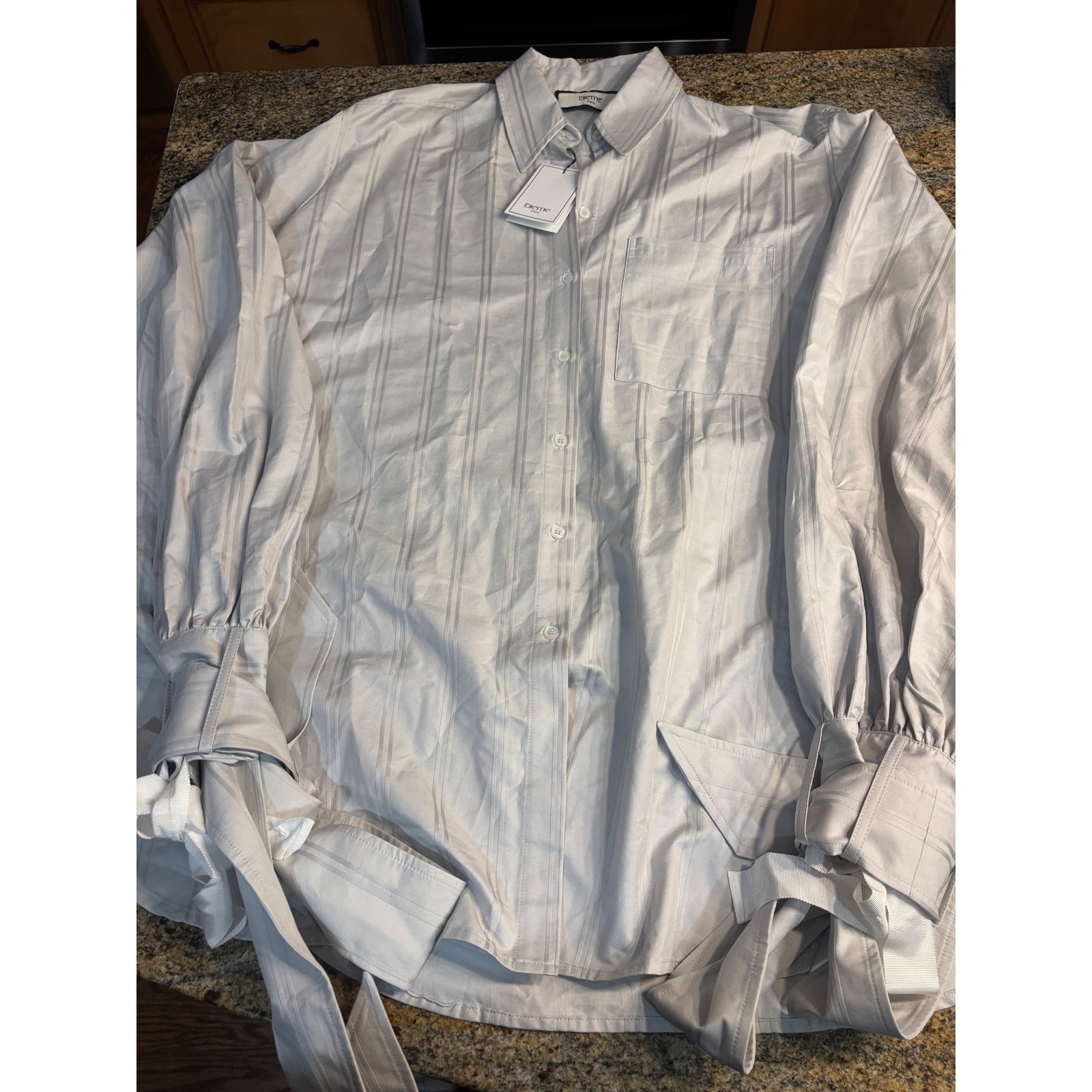 NWT Elleme Paris Strippy Grey Maxi Sleeve Oversized Button Down Shirt EU40 US 10 image 3